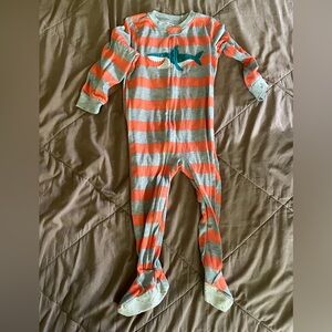 Striped Orange & Gray Shark One-Piece Pajamas